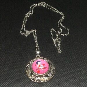 Betty Boop Silver Tone Pendant Necklace